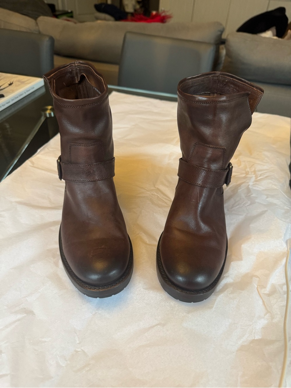 Frye Natalie Short Engineer Boots. Chocolate Brown. Size 8. NWOB
